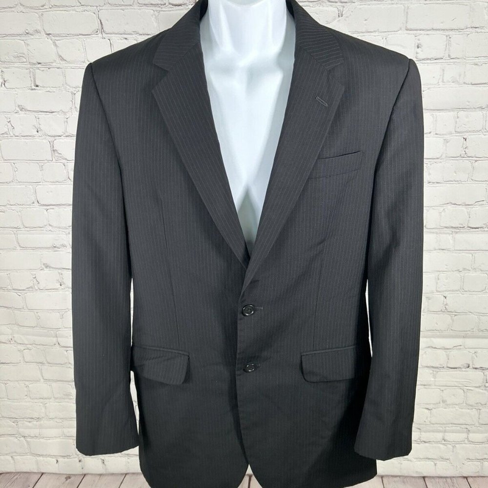 Jos A Bank 100% Wool Black W Blue Stripes 2 Button Blazer Jacket Men’s Size 40